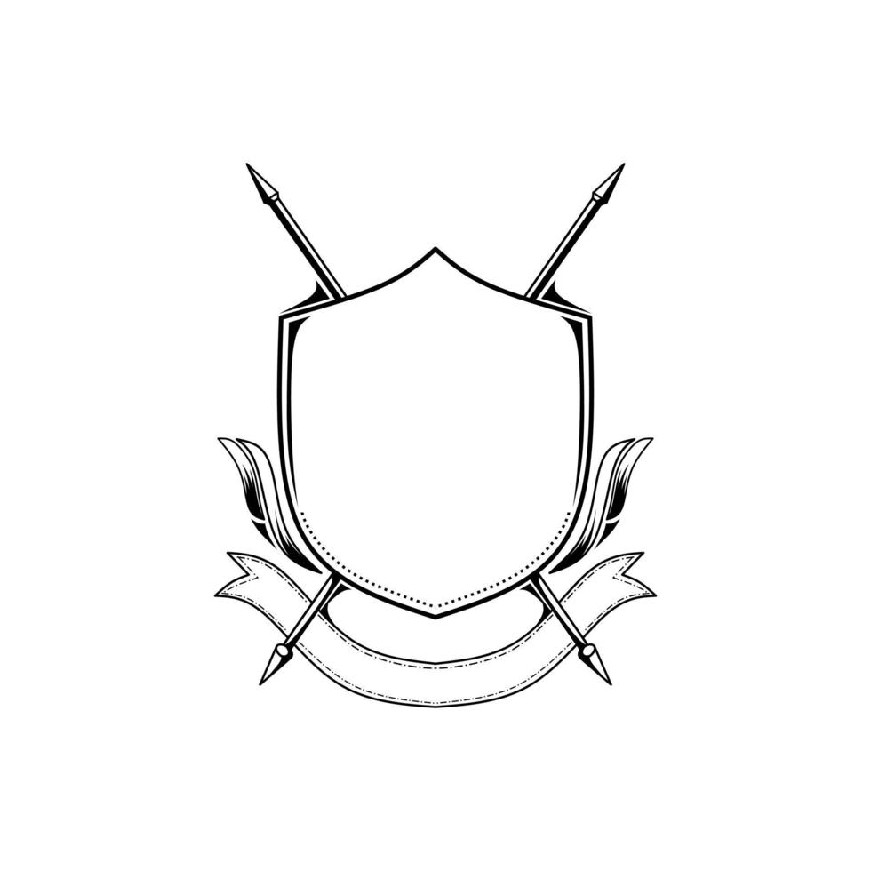 shield with spear black white vector