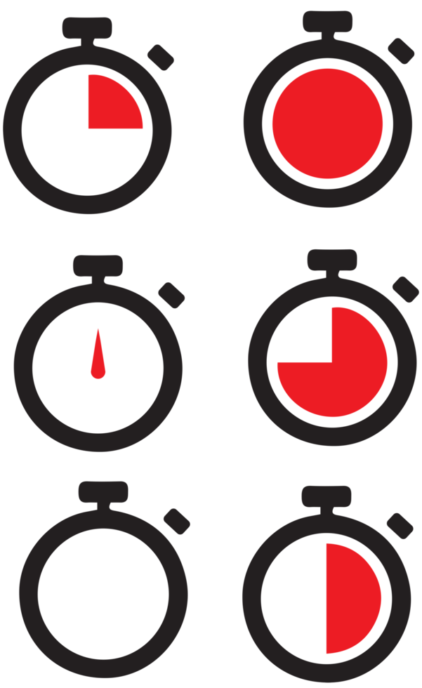 Timers icon set. Countdown timer symbol. Timer. Stopwatch collection on transparent background png