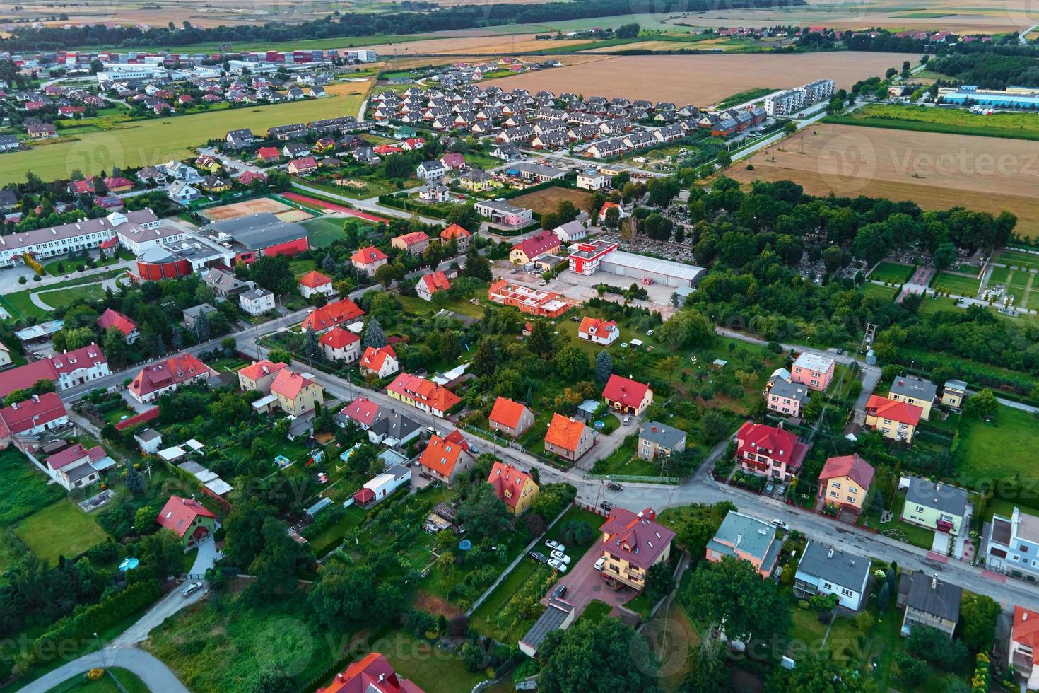 Aerial view of small tpwn in Europe photo