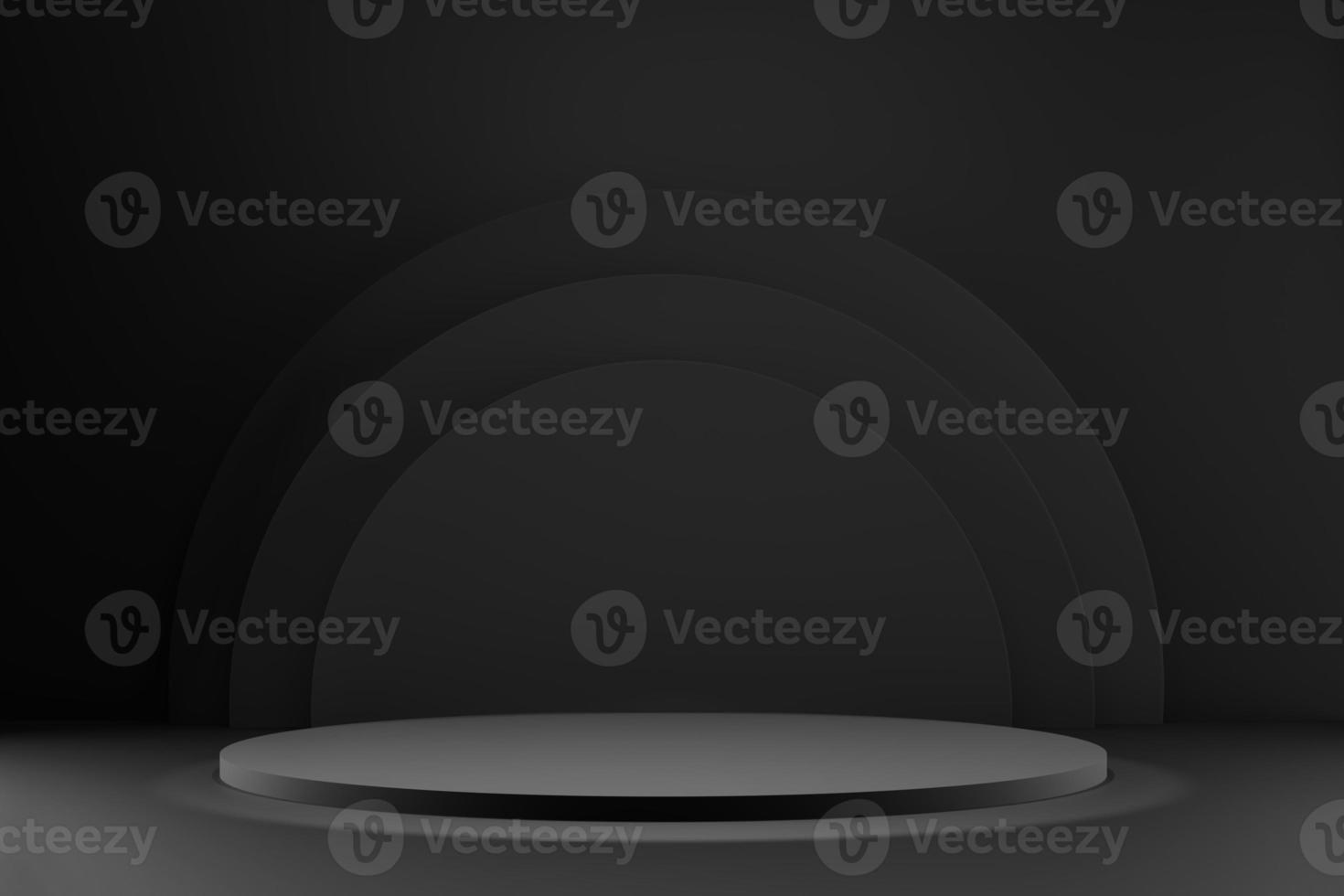 3d rendering of white circle podiums on dark background. photo