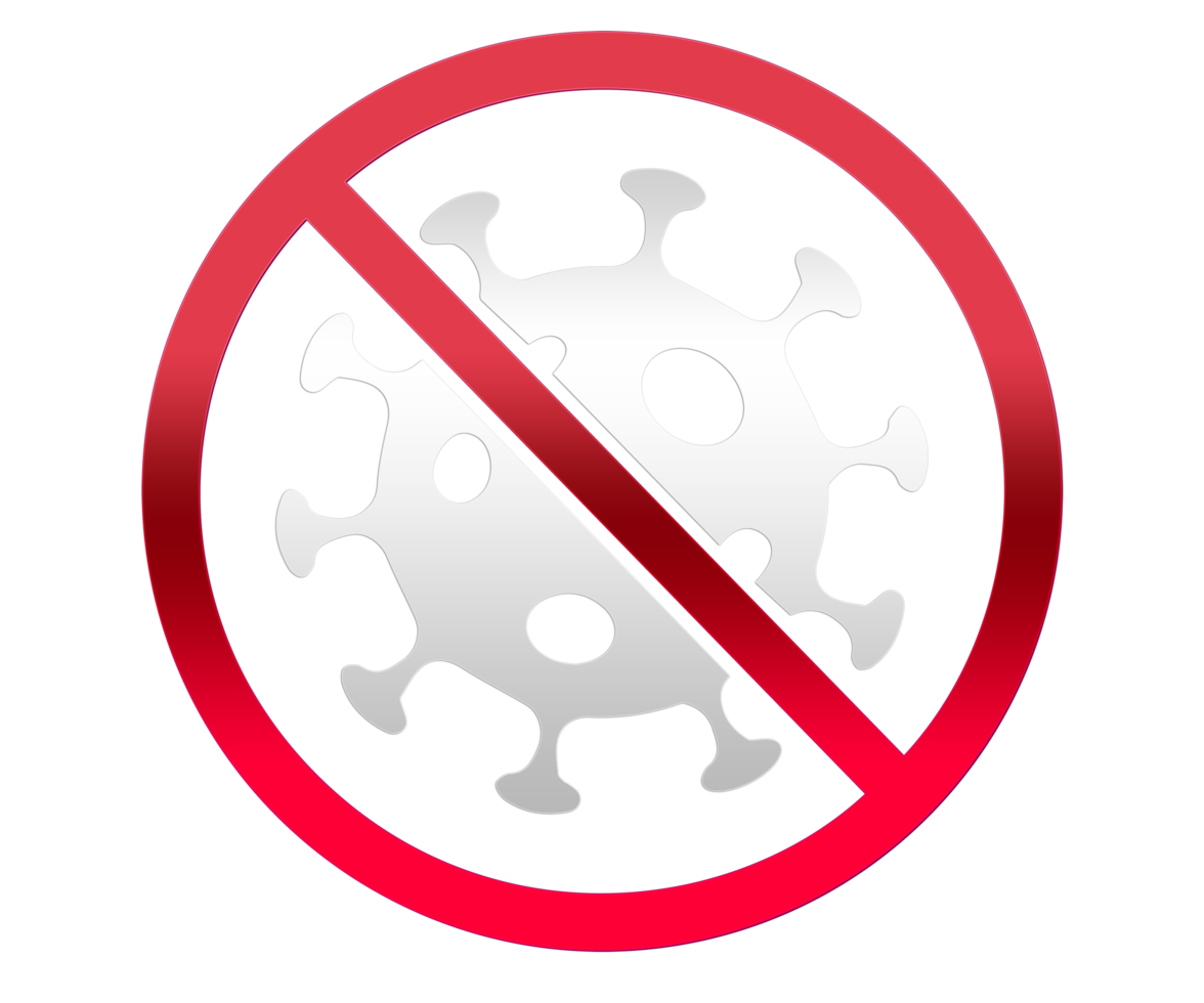 Coronavirus disease 2019 COVID-19 particle behind red Stop sign on transparent background PNG