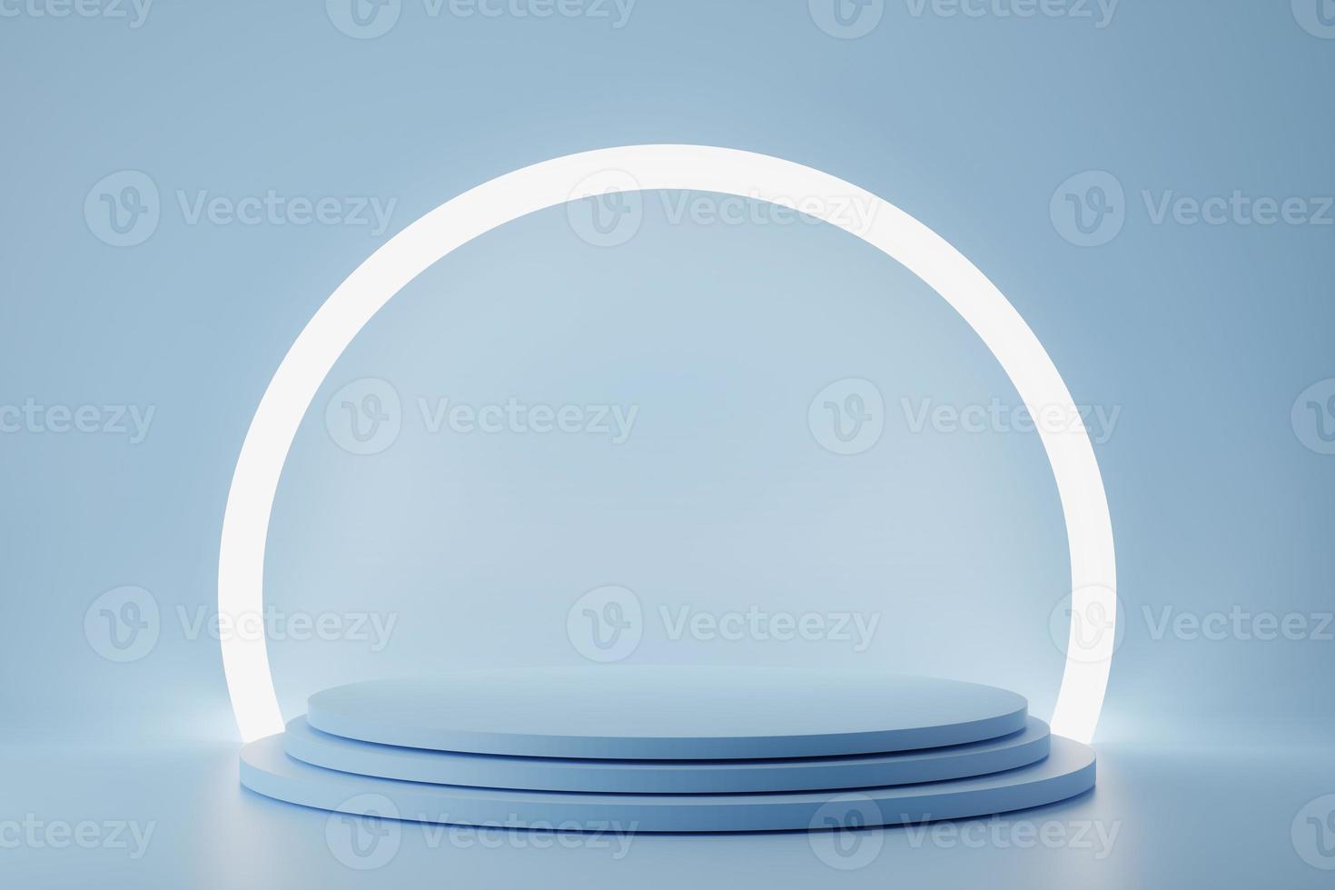 3d rendering of white circle podiums on blue background. photo