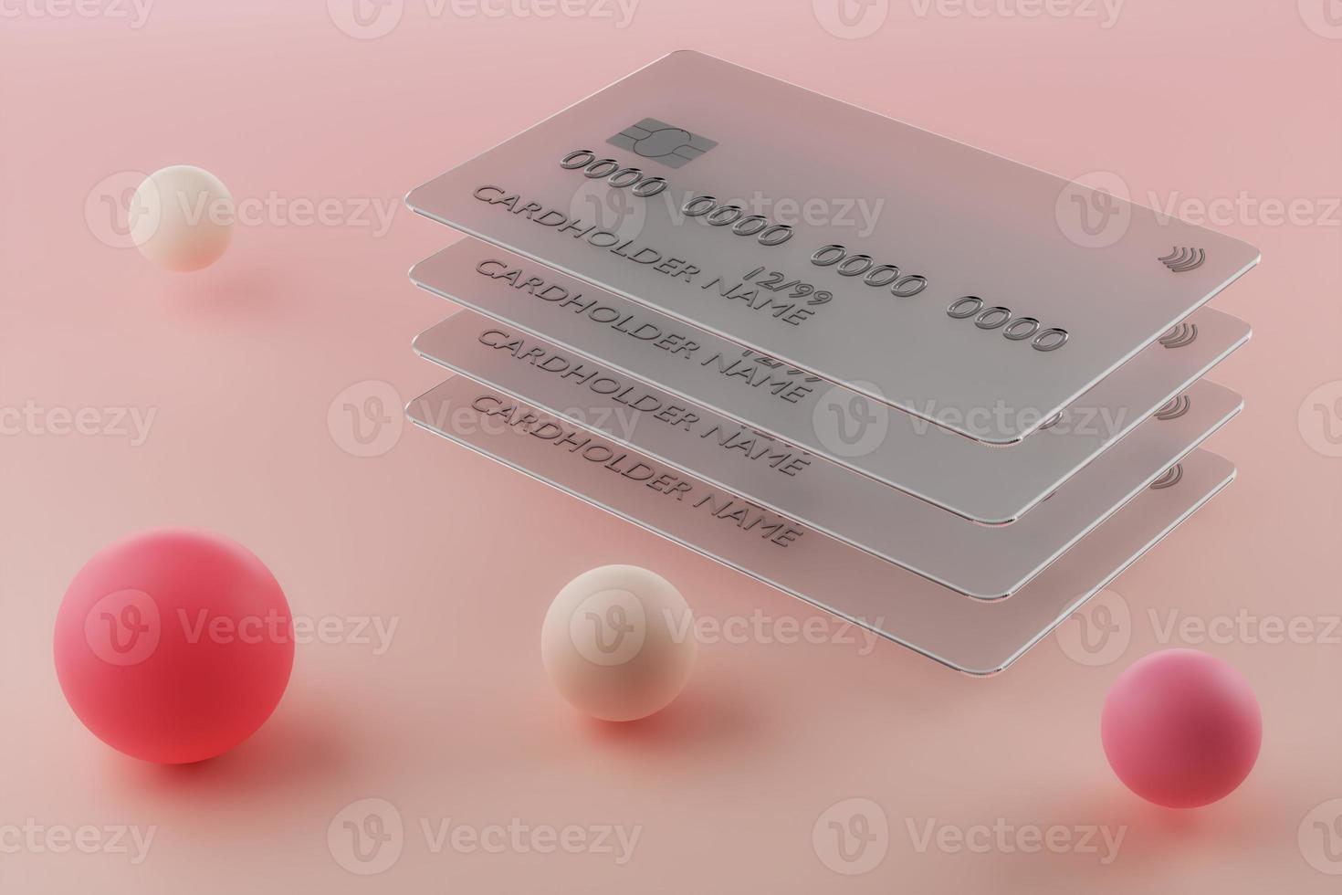 3d render of transparent glass credit card on pink background photo