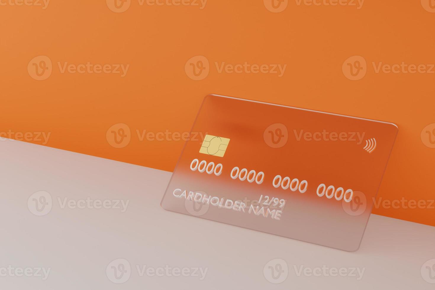 3d render of transparent glass credit card on colored background photo