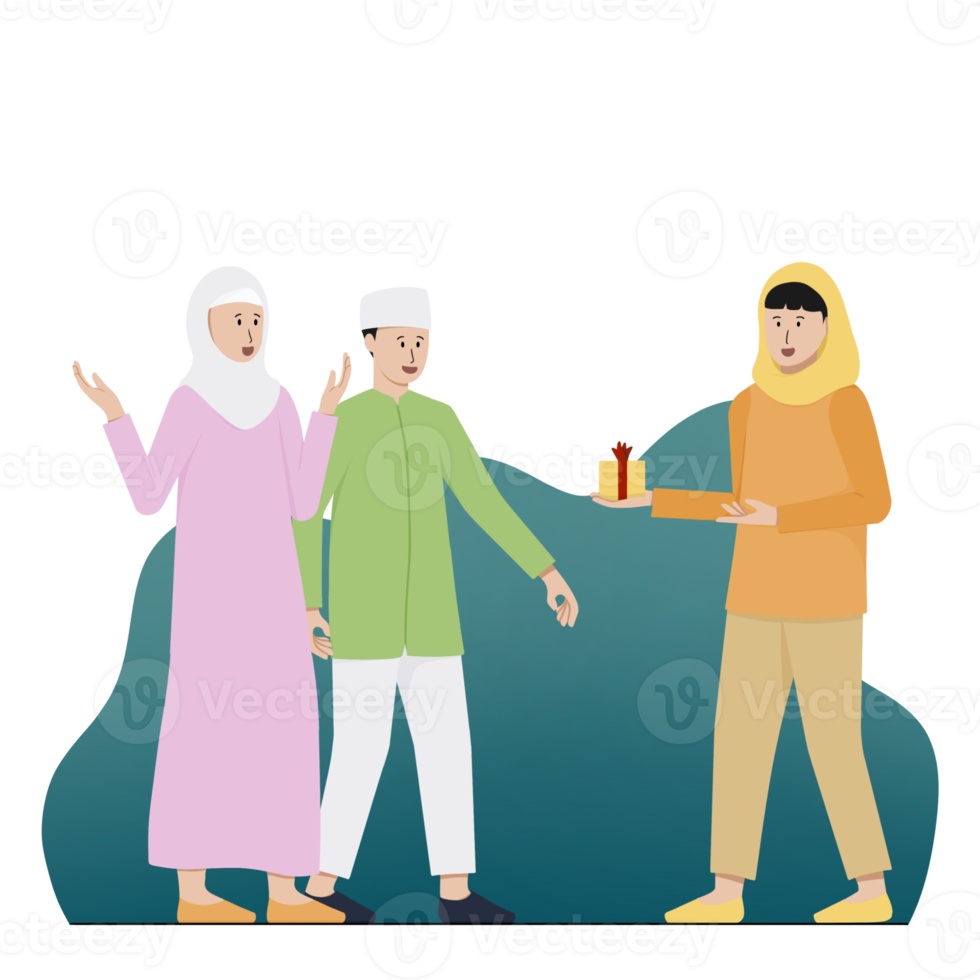 giving family gifts, Flat ramadan illustration png