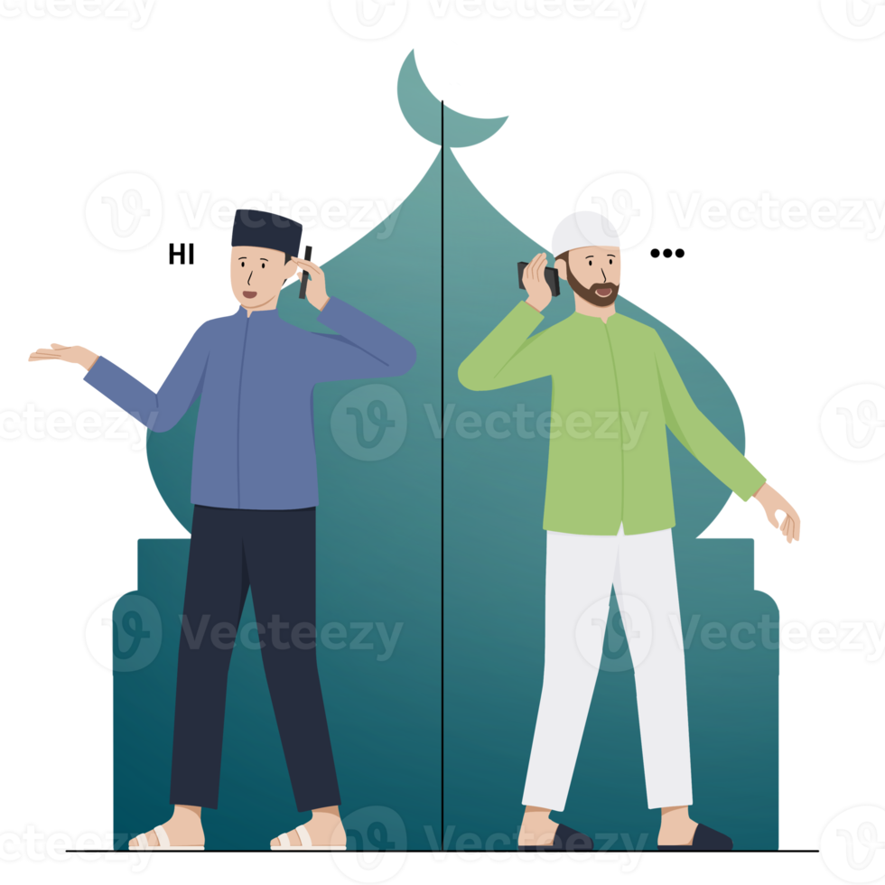 two men are talking on the phone, Flat ramadan illustration png