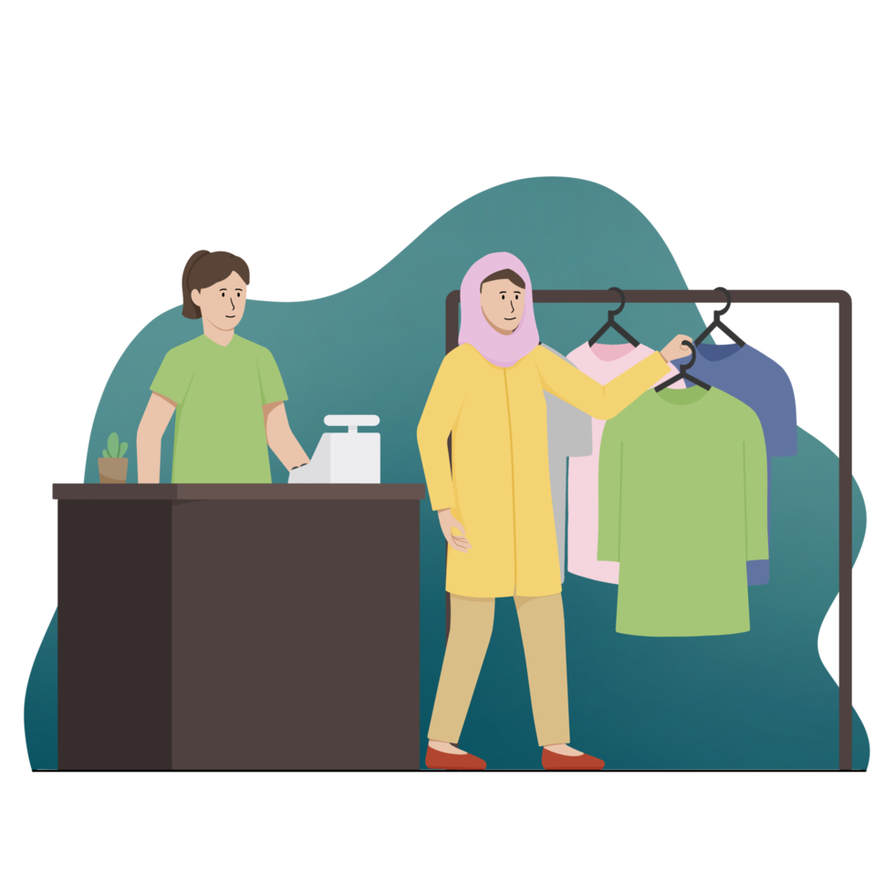 Woman is shopping for clothes, Flat ramadan illustration png