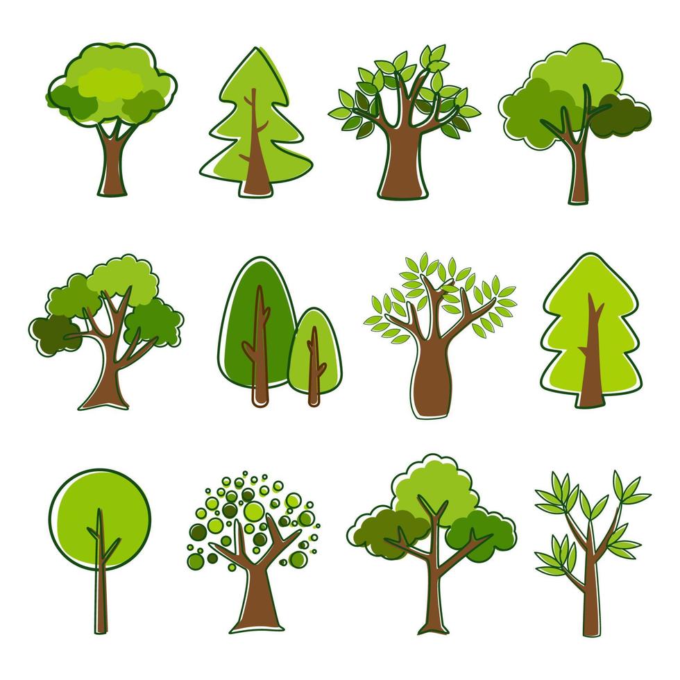 Collection of trees. tree set isolated on white background. vector illustration.