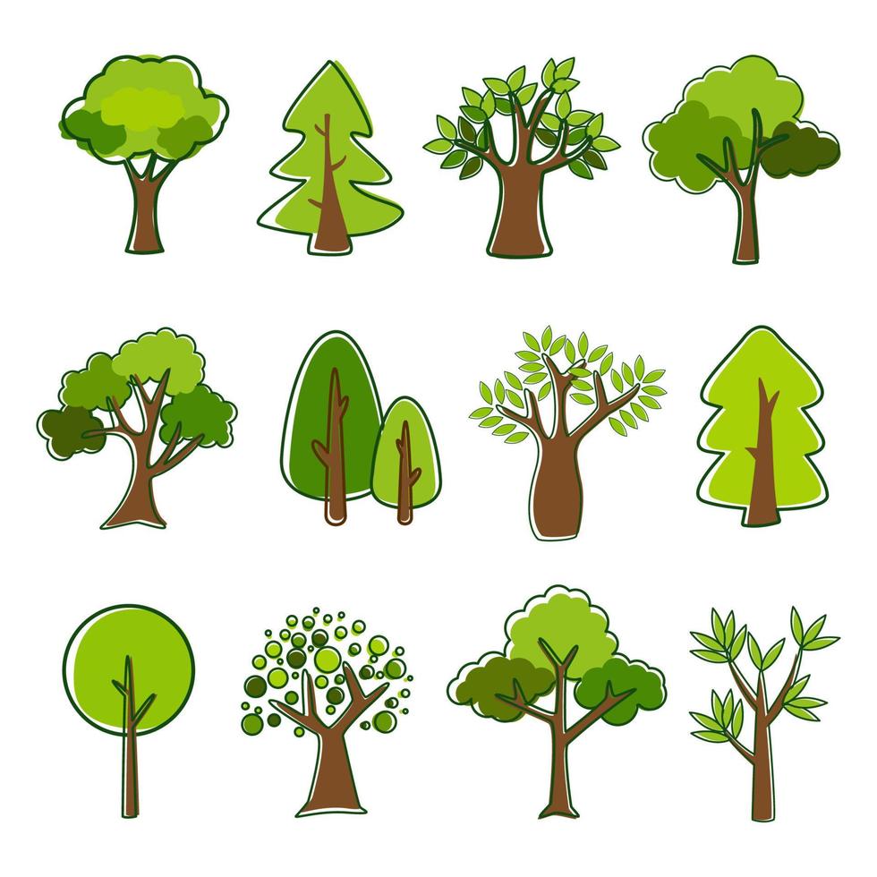 colección de árboles. conjunto de árbol aislado sobre fondo blanco. ilustración vectorial. vector