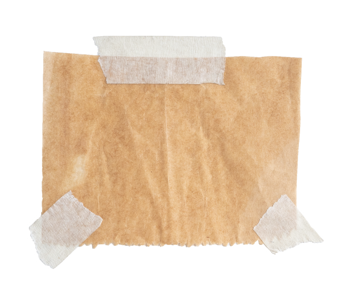 Brown paper with stick tape isolated on transparent background. Png realistic design element.