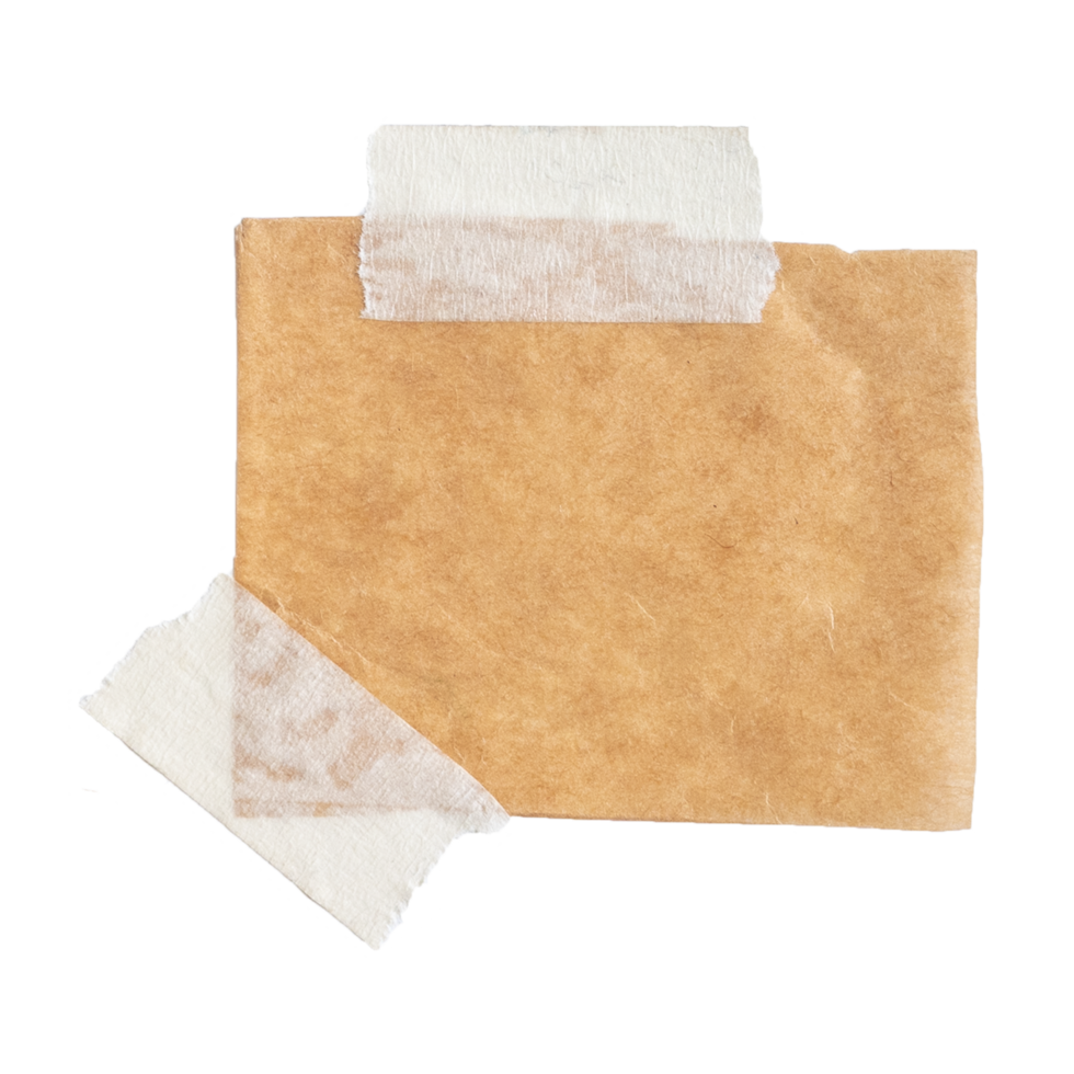 Brown paper with stick tape isolated on transparent background. Png realistic design element.