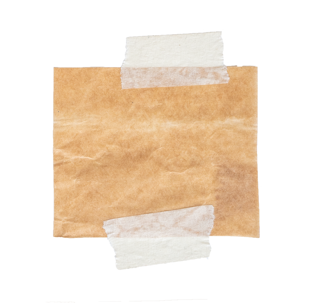 Brown paper with stick tape isolated on transparent background. Png realistic design element.