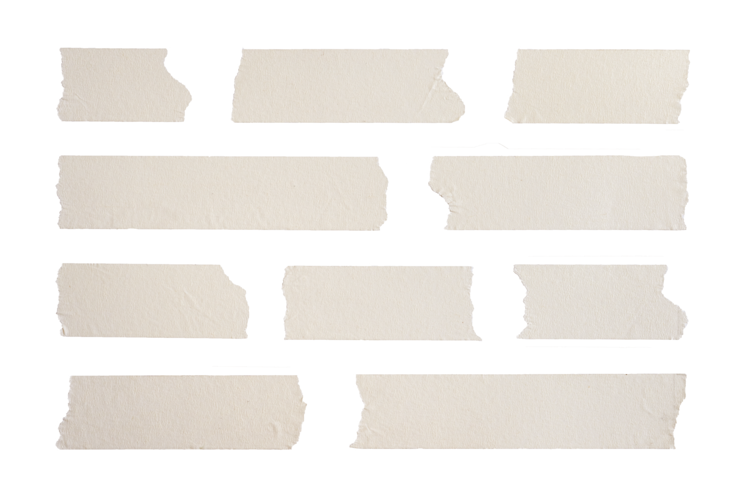 Old adhesive tape set isolated on transparent background. Png realistic design element.