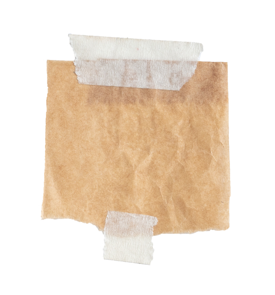 Brown paper with stick tape isolated on transparent background. Png realistic design element.