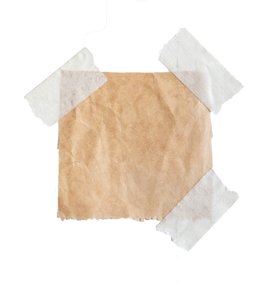 Brown paper with stick tape isolated on transparent background. Png realistic design element.