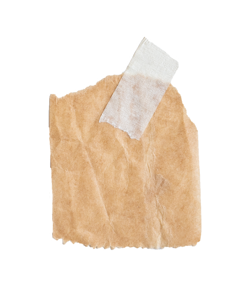 Brown paper with stick tape isolated on transparent background. Png realistic design element.