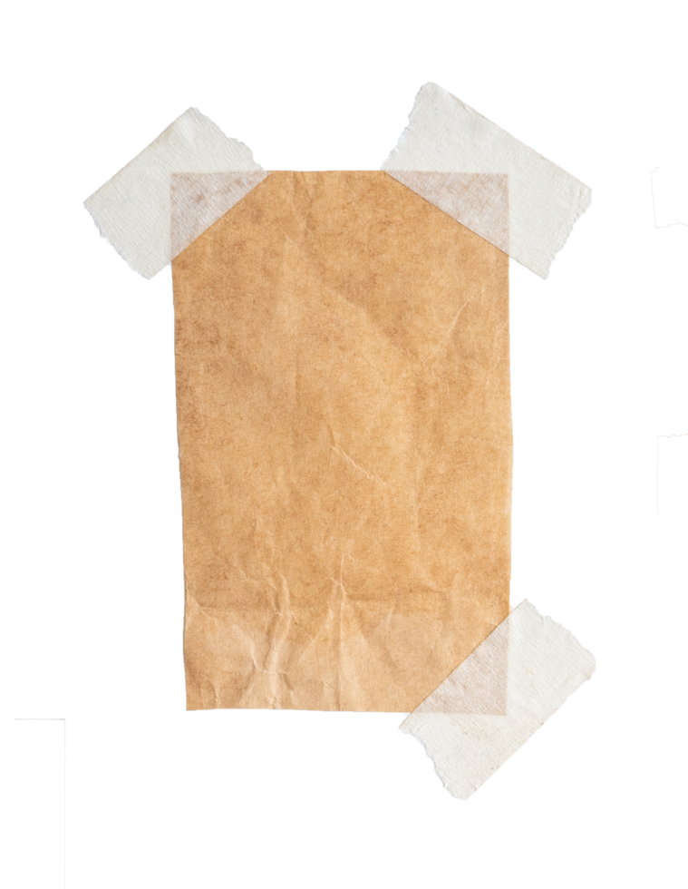 Brown paper with stick tape isolated on transparent background. Png realistic design element.