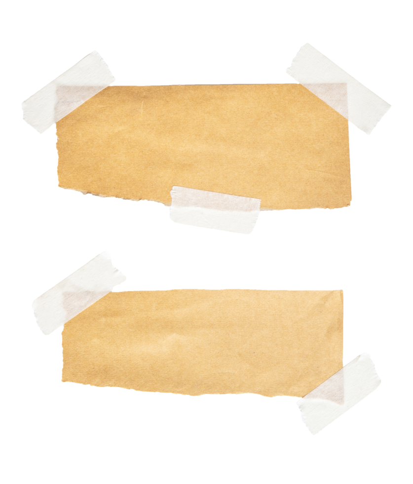 Brown paper with stick tape isolated on transparent background. Png realistic design element.