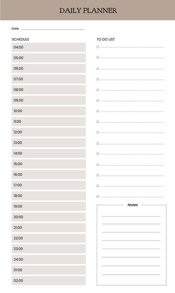 Daily planner printable template Vector. Blank white notebook page A4. Business organizer schedule page for a day for effective planning. Paper sheet. Vector illustration design.