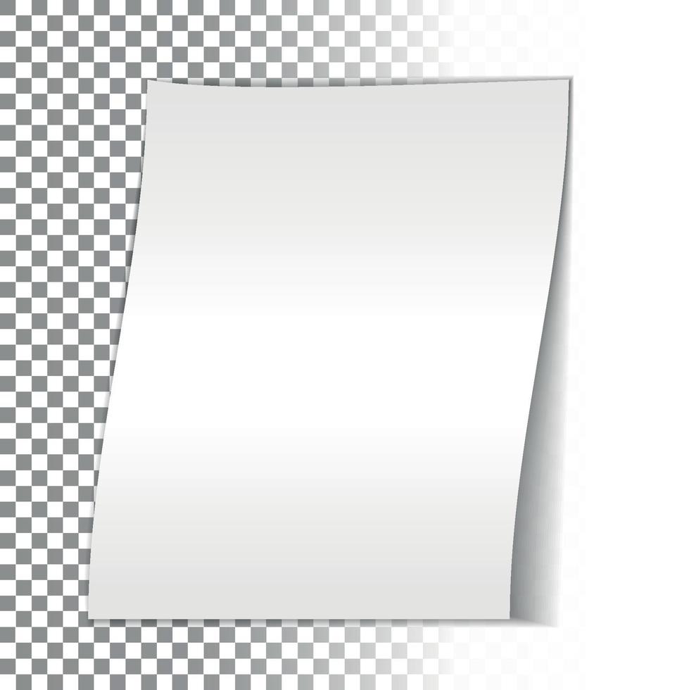 White sheet of A4 paper with a shadow on a transparent background. Rolled sheet of paper. Layout, template, Mockup for your design and advertising vector