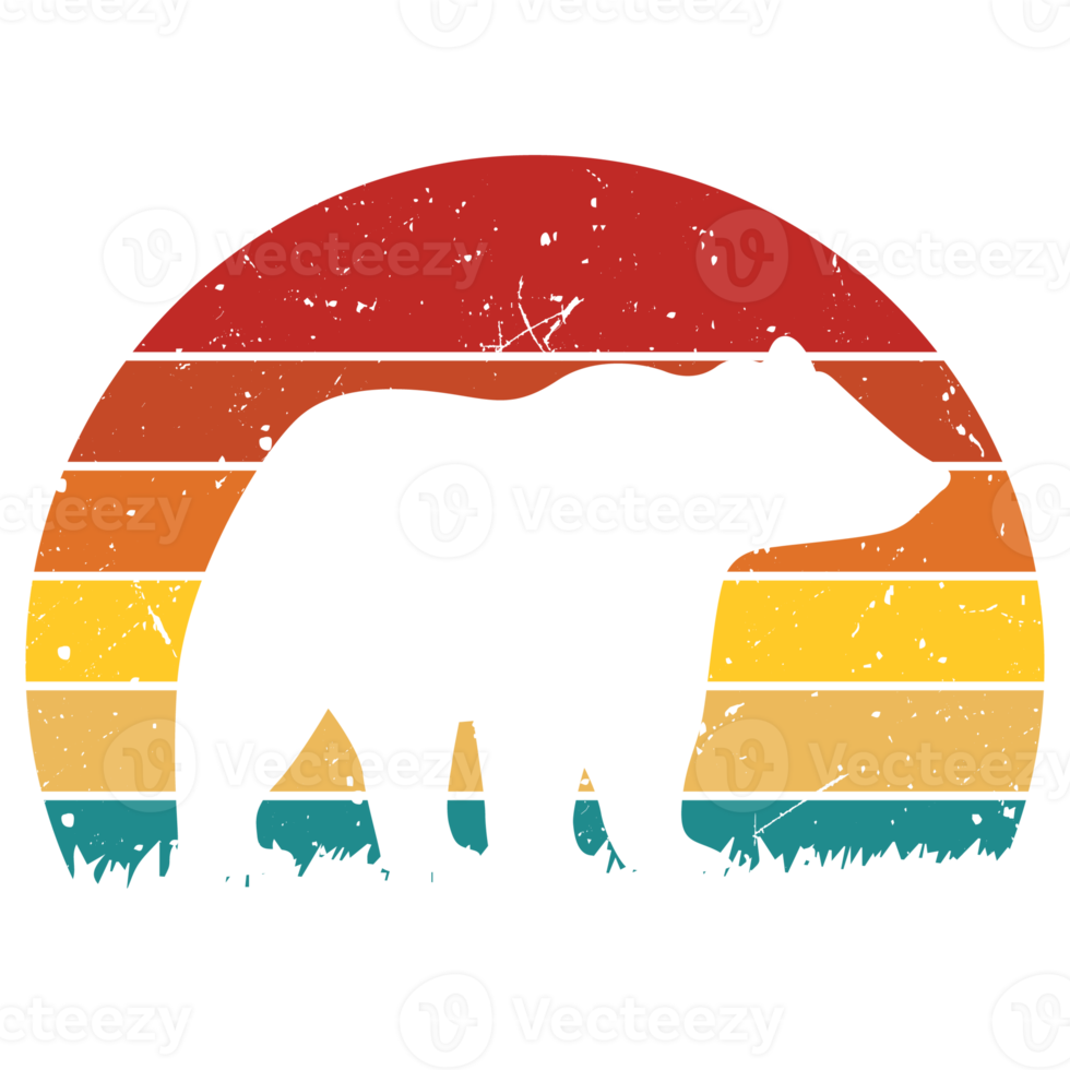 Grizzly bear  Retro Sunset Design template png