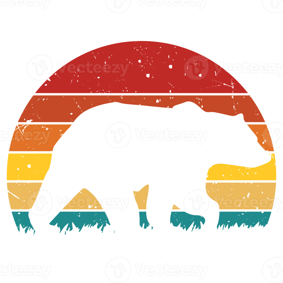 Grizzly bear  Retro Sunset Design template png