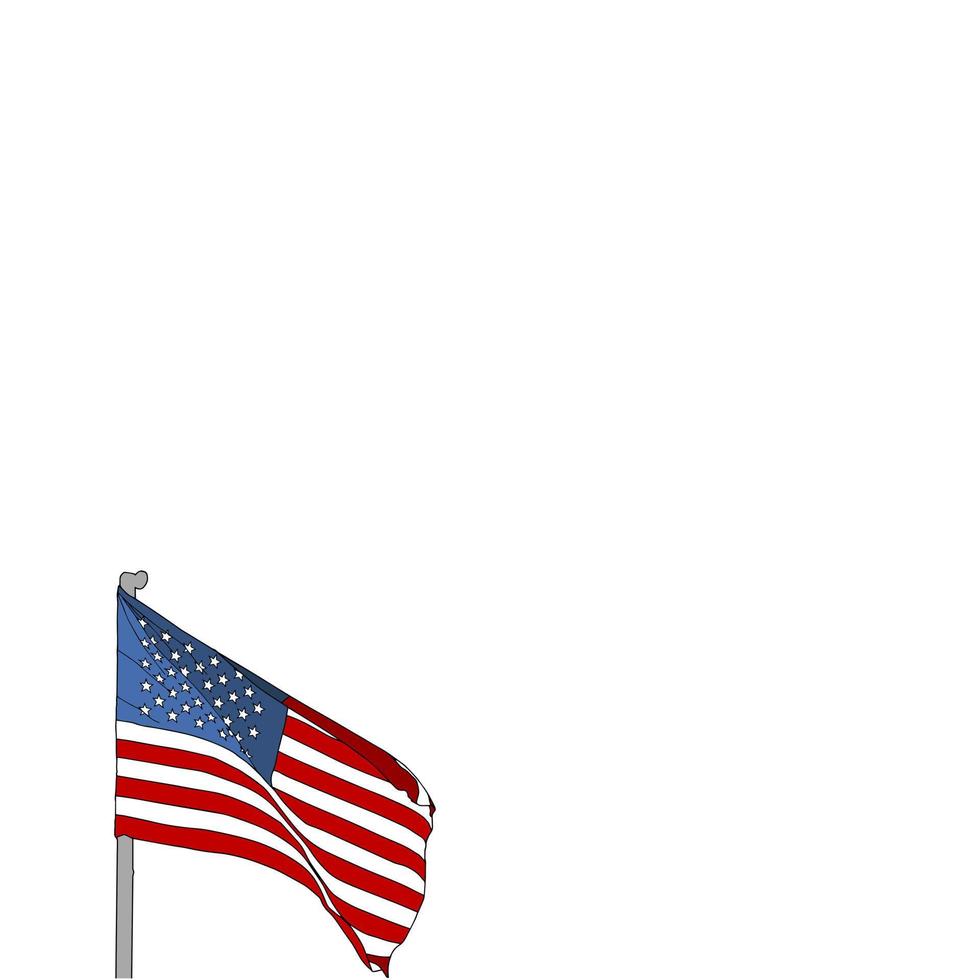 United States 3D waving flag illustration on Flagpole. Perfect for background with space on the right side. vector