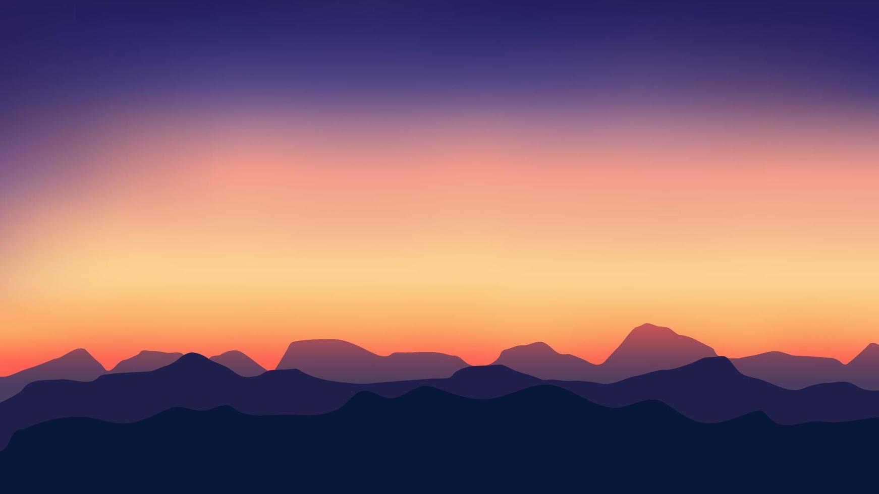 puesta de sol silueta paisaje de montaña vector ilustración antecedentes