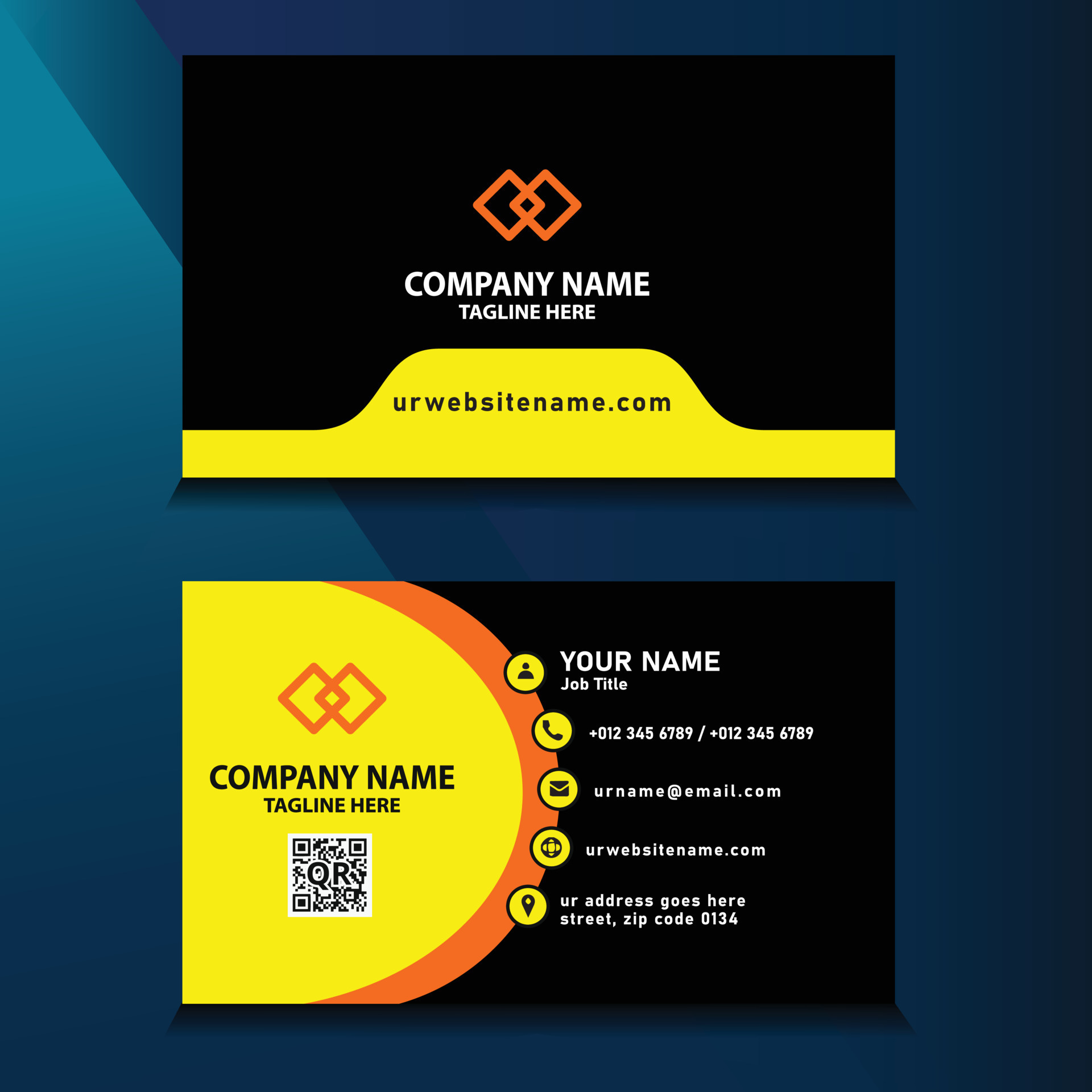 Free Stylish yellow Business Card Design free Vector 21015785 Vector
