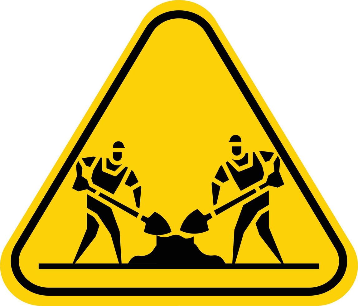Under construction warning road sign. Vector illustration of yellow triangle sign with working man icon inside. Road work traffic sign. Dangerous area for driver. Caution symbol.