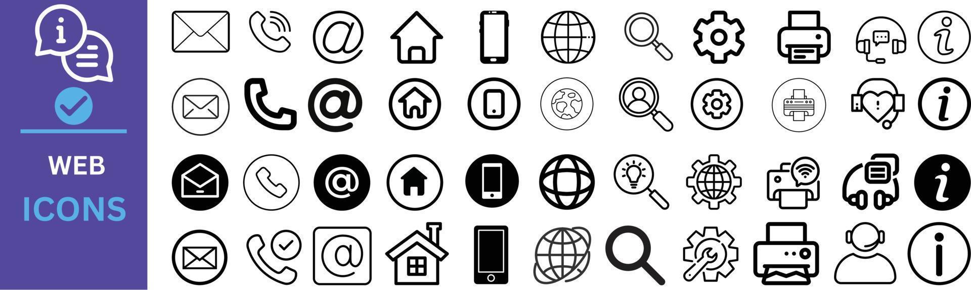Contact icon set. Thin line Contact icons set. Contact symbols - Phone, mail, fax, info, e-mail, support... vector