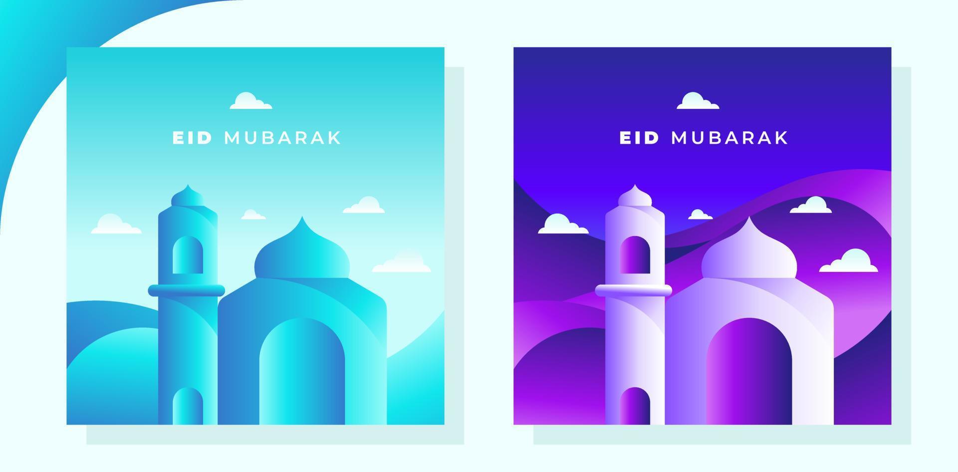 Eid Mubarak or Eid Al Fitr Template Design. Holy Day for Muslim and Islamic People. blue and purple color. Suitable for poster, banner, campaign, and greeting card vector