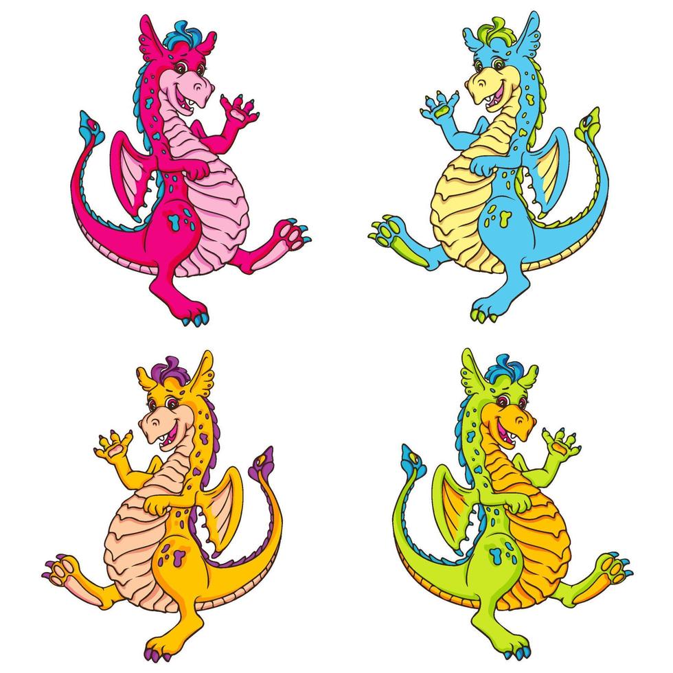 conjunto linda dragones vector