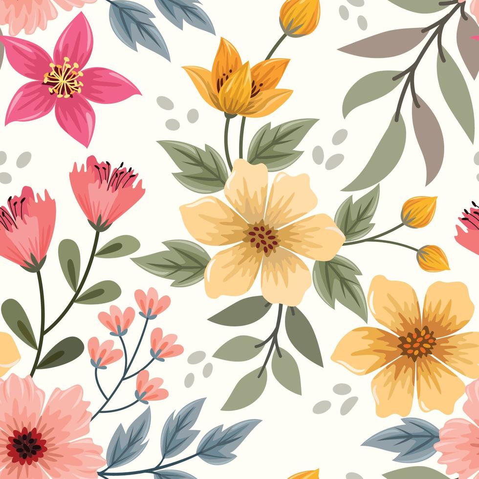 Colorful hand draw flowers design seamless pattern for fabric textile wallpaper wrap paper. vector