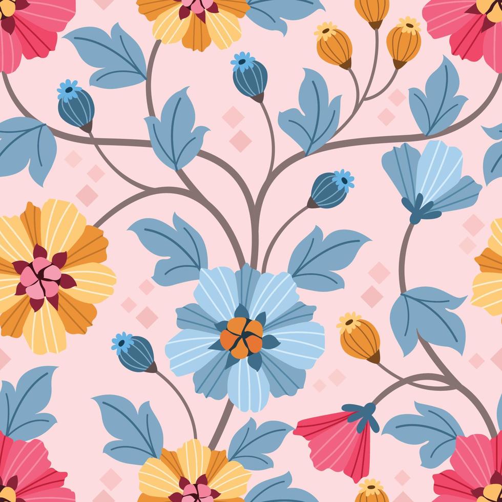 Abstract colorful flowers design seamless pattern. vector