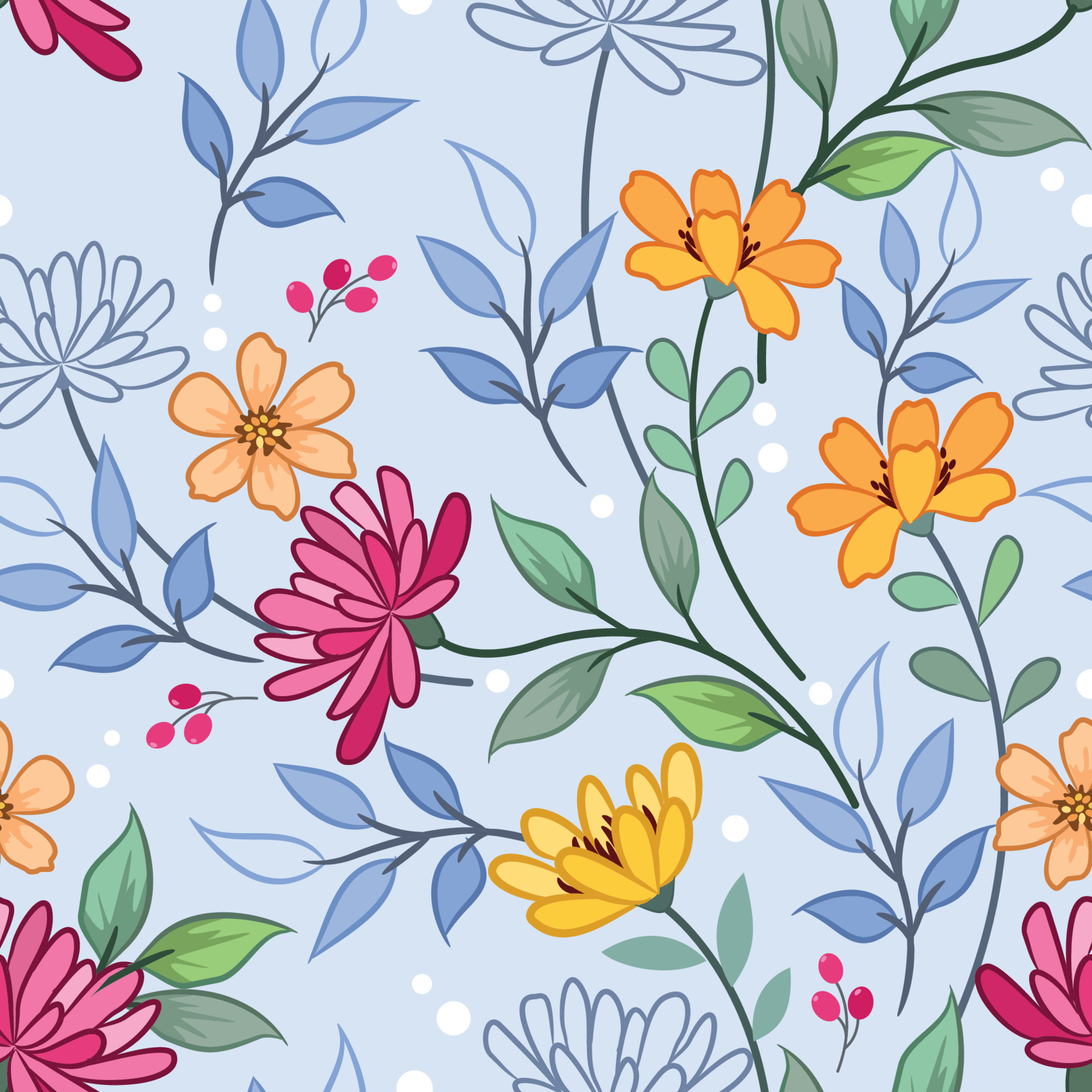 Colorful Flowers Seamless Pattern Fabric Textile Wallpaper Wrapping Paper  Background Backgrounds