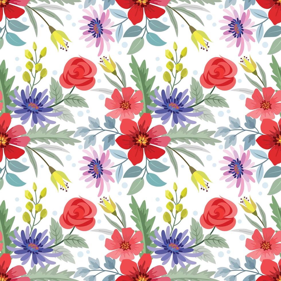 Colorful hand draw flowers seamless pattern vector