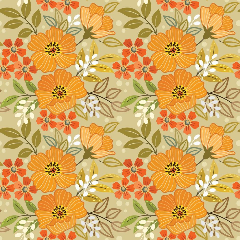 Yellow monochrome flowers design seamless pattern. vector