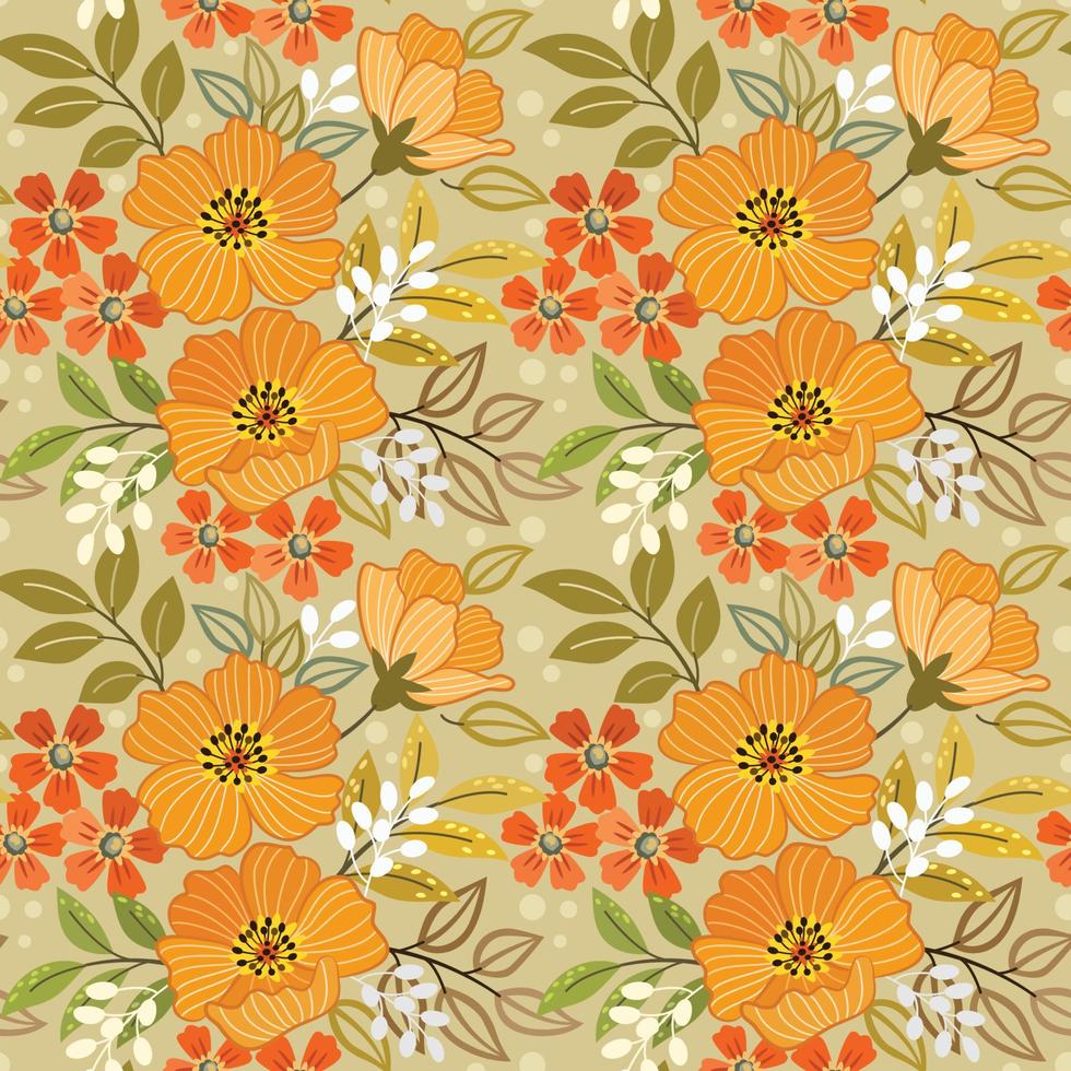 Yellow monochrome flowers design seamless pattern. vector