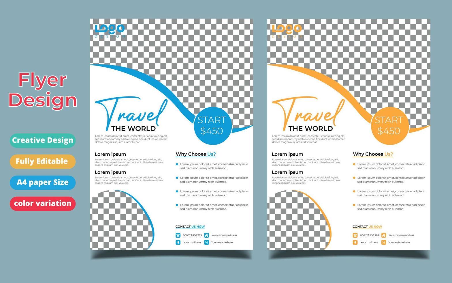 Travel business promotion web banner template design for social media. Travelling, tourism or summer holiday tour online marketing flyer, post or poster with abstract graphic background and logo. vector