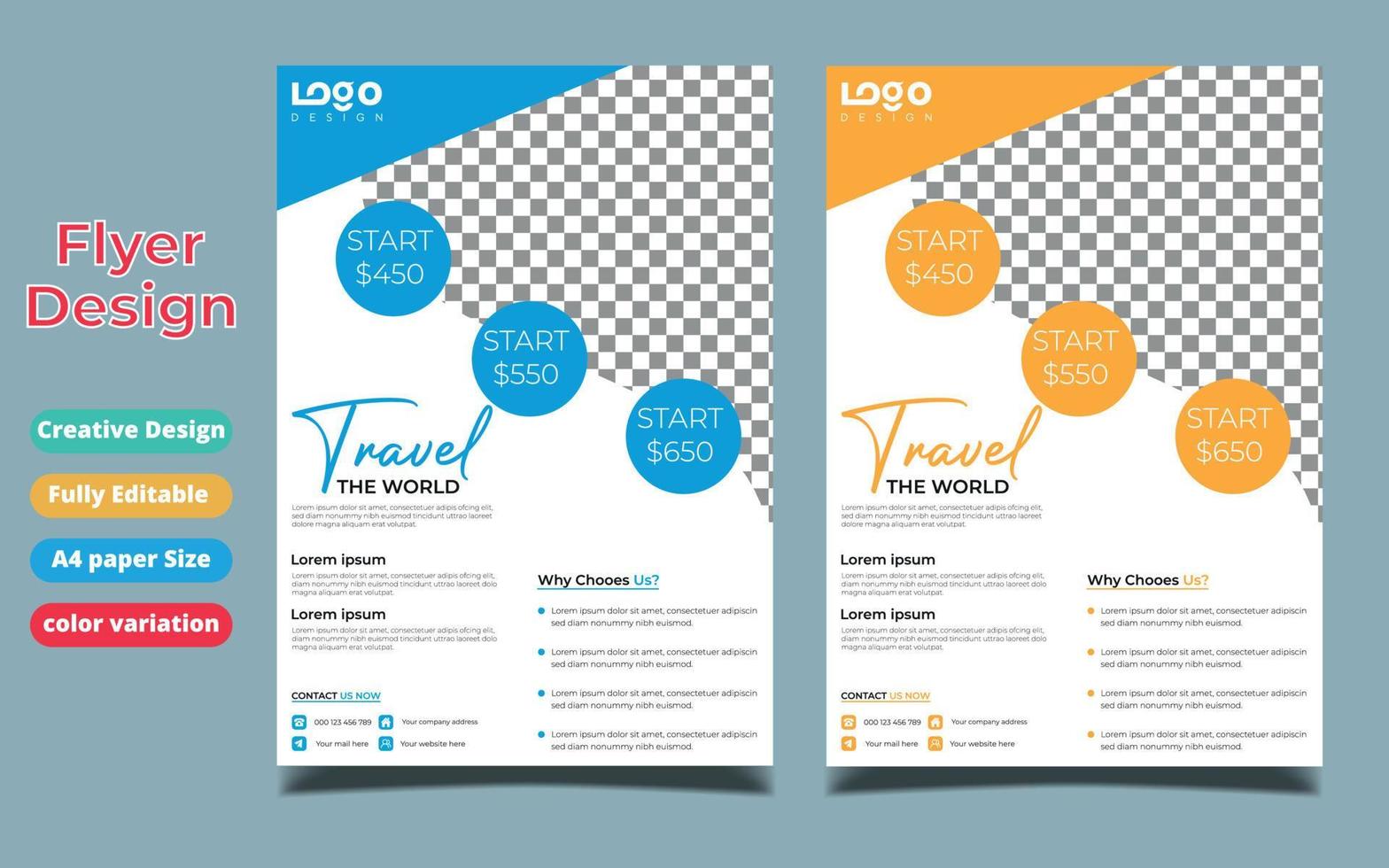 Travel business promotion web banner template design for social media. Travelling, tourism or summer holiday tour online marketing flyer, post or poster with abstract graphic background and logo. vector