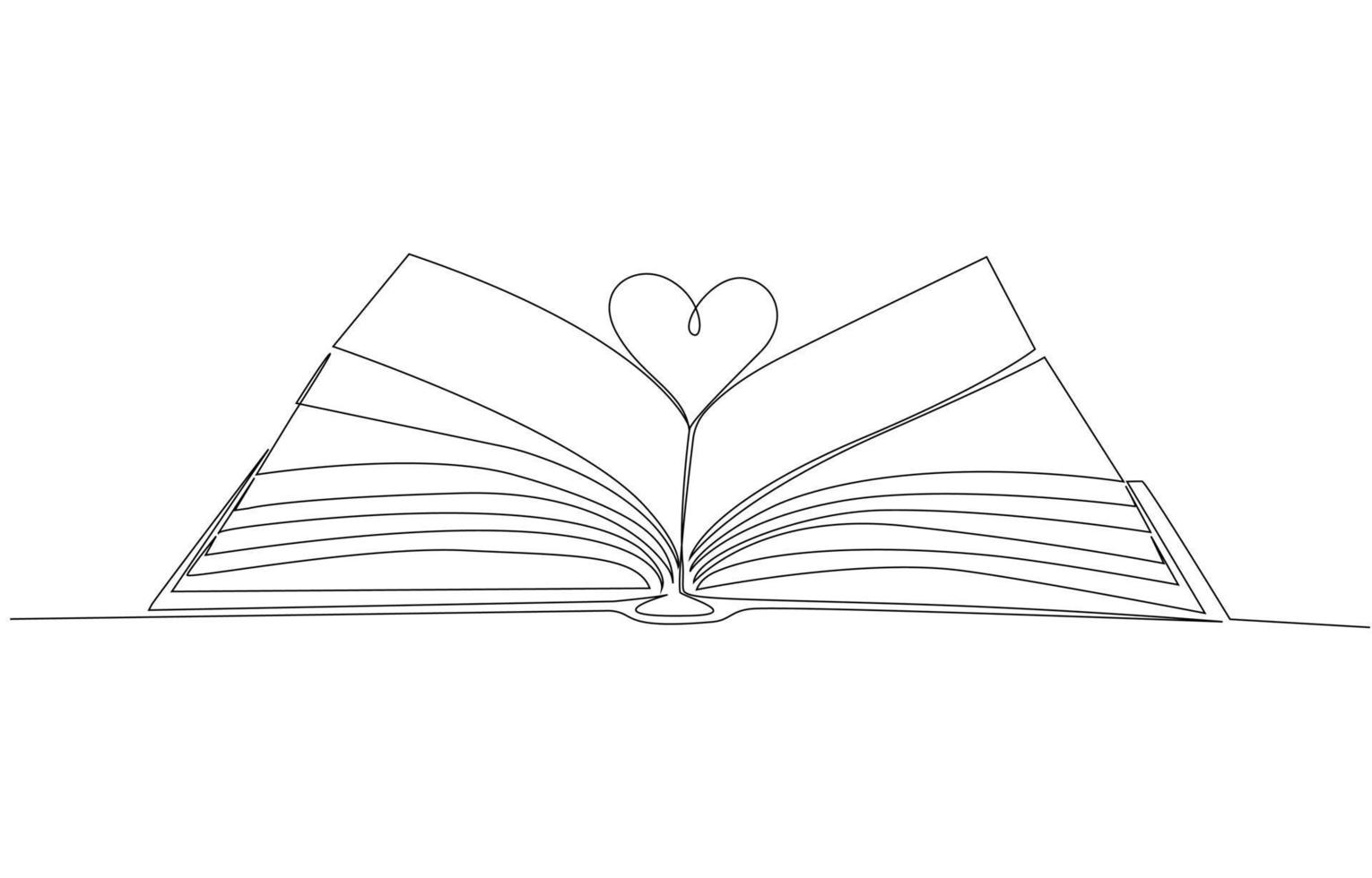 One line vector drawing of a book and a heart. Vector illustration