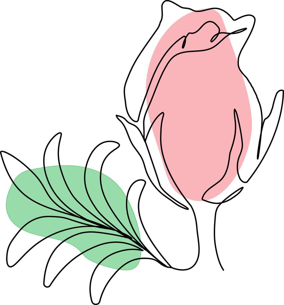 One Line drawing of beauty woman face with rose. Vector illustration