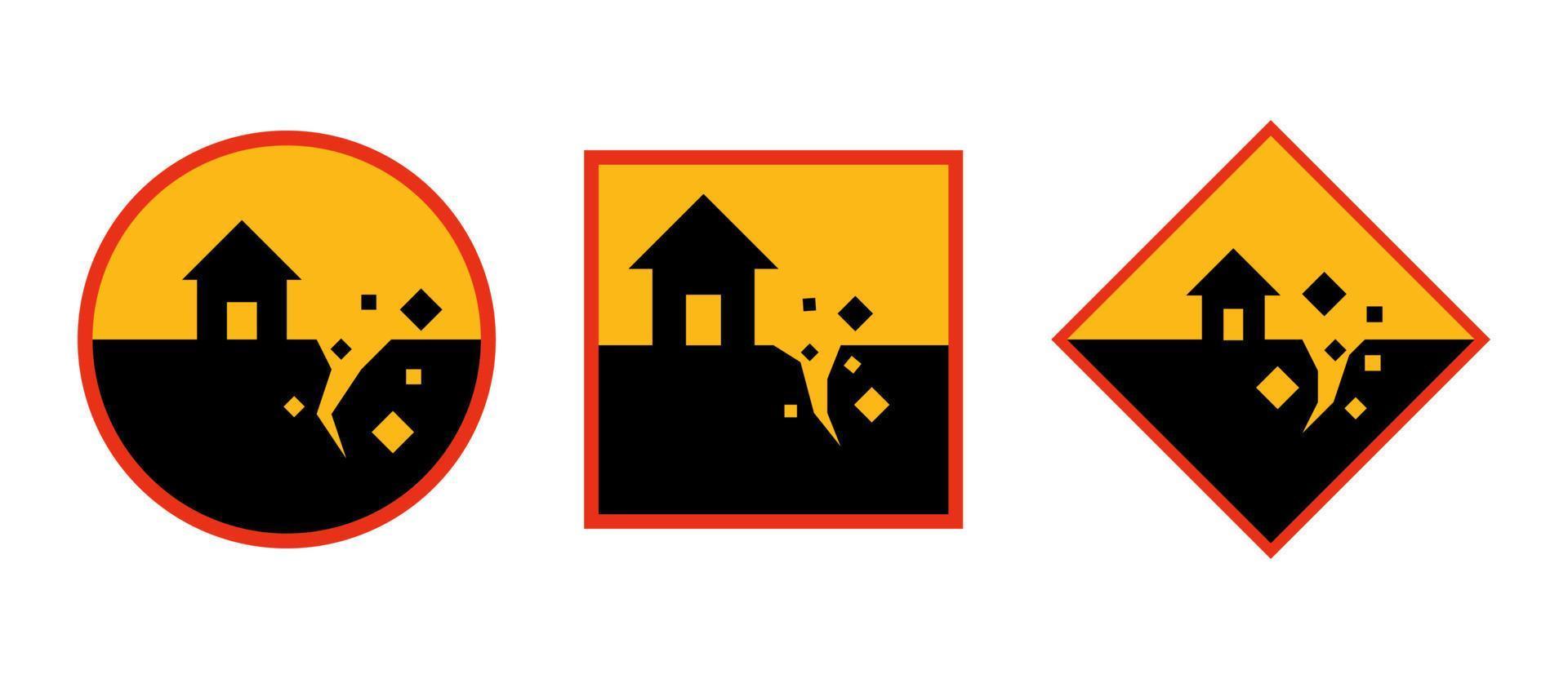 Earthquake warning sign, natural disaster prone areas. vector