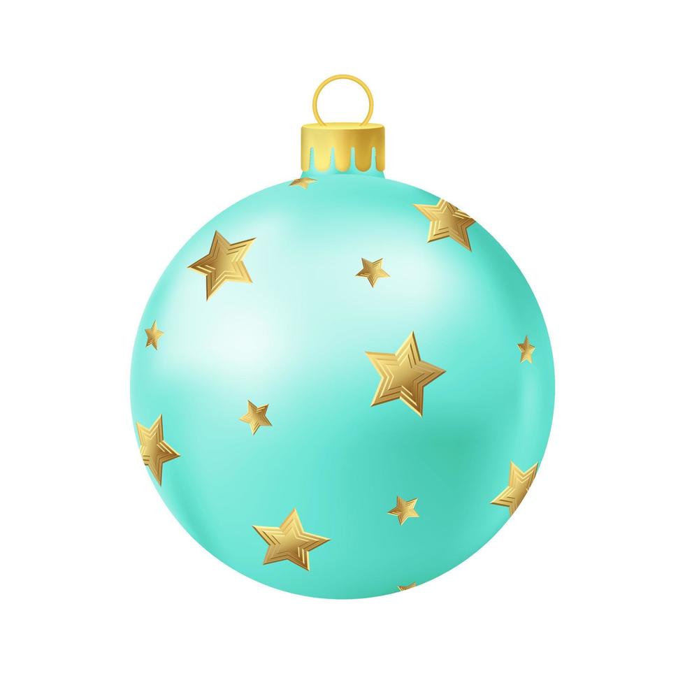 bola de árbol de navidad turquesa con estrella dorada vector