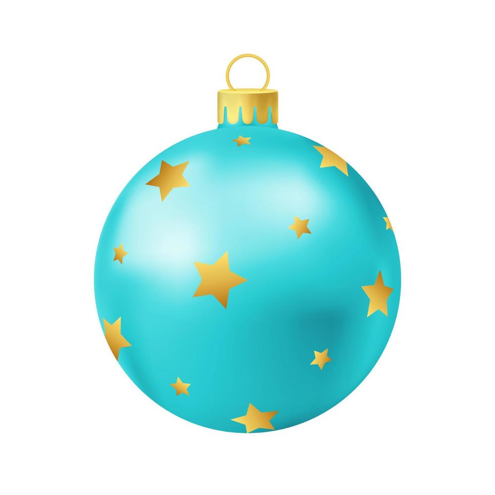 bola de árbol de navidad turquesa con estrella dorada vector