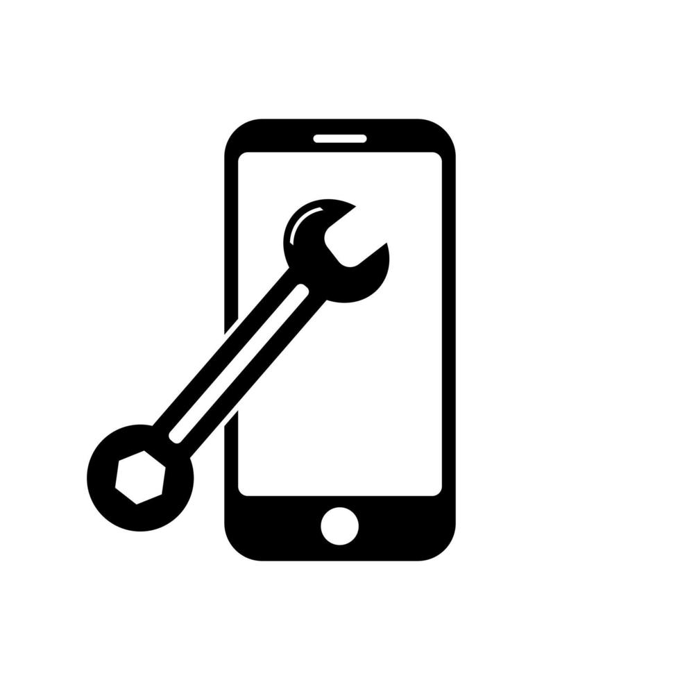 Phone with flat spanner icon symbol for app and web vector