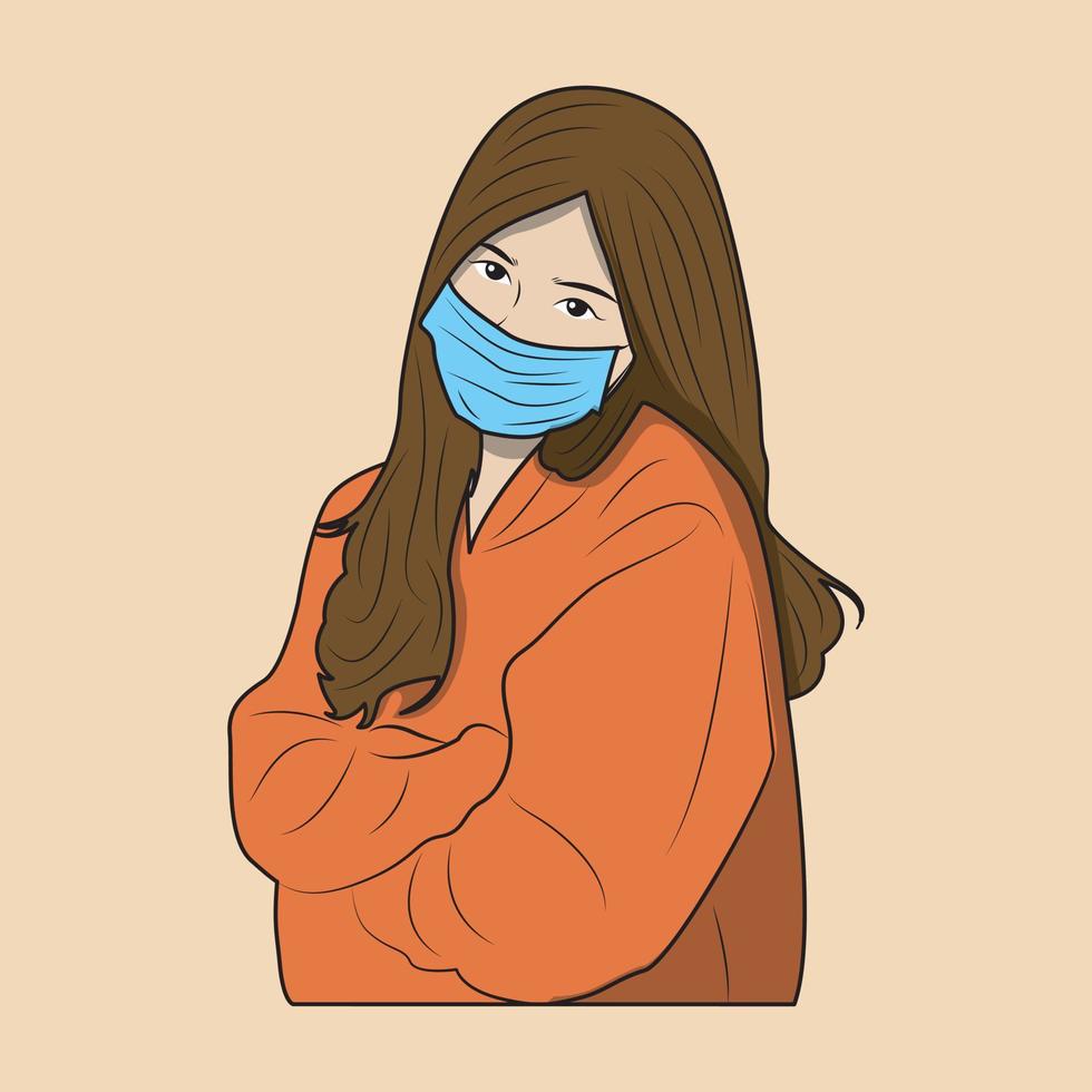 vector illustration of beautiful woman wearing a mask