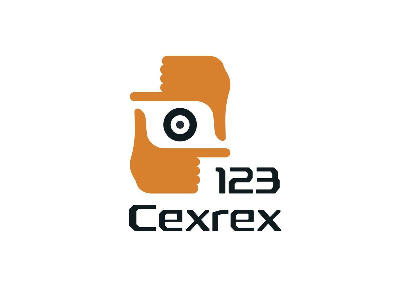 Linear logo photographer. Hand aiming at camera shutter. Photo Studio symbol in simple minimalist style vector