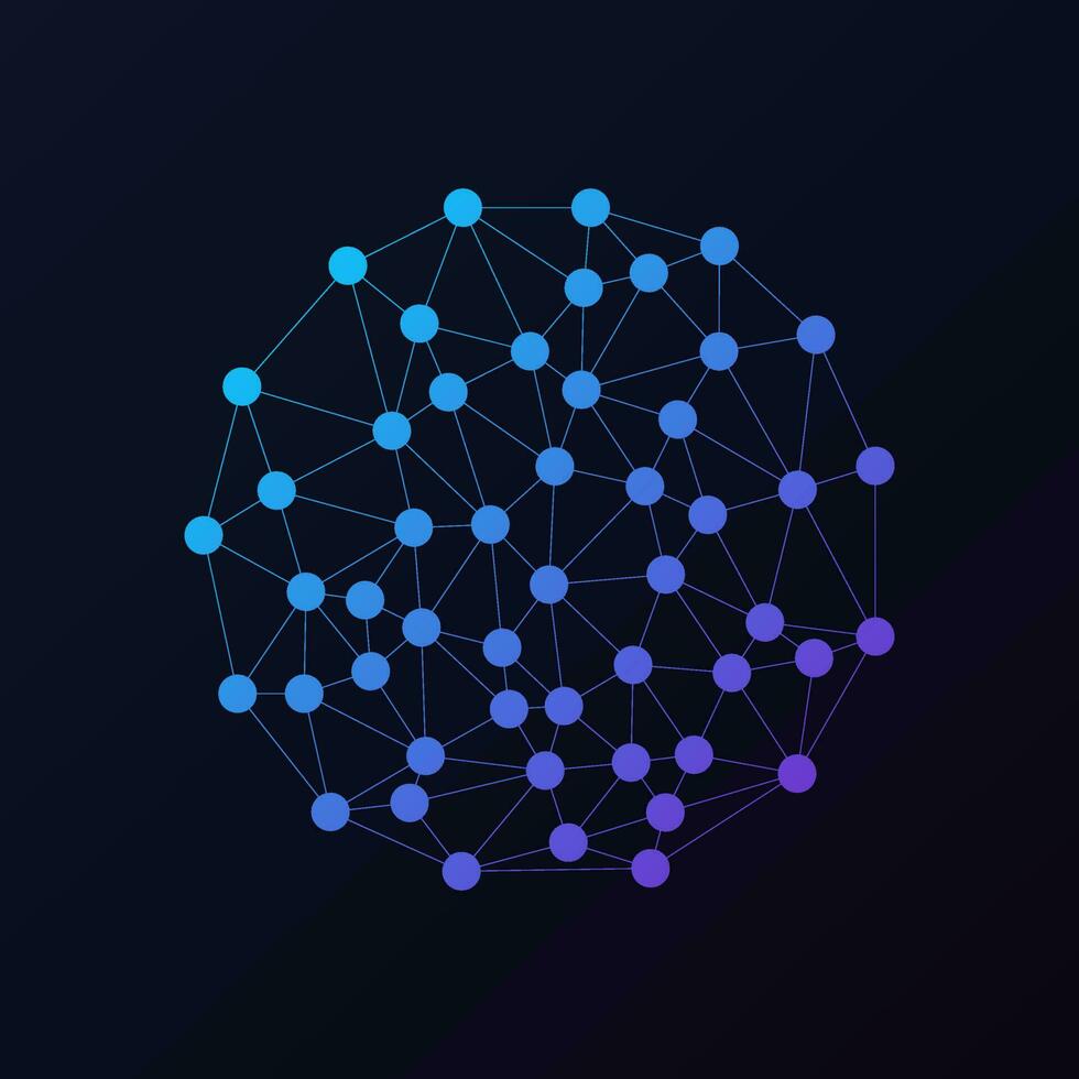 Circle Connections background, triangles with dots on vertexes, dots connected lines vector